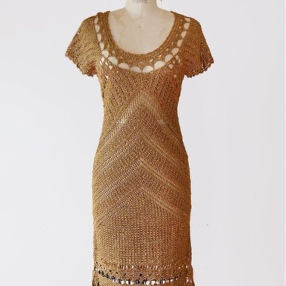 Vintage Diane von Furstenberg Gold Knit Dress - Picture 1 of 2